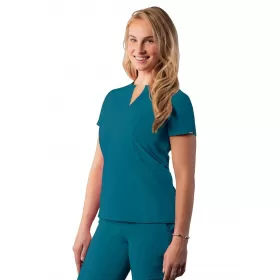 Notched V-neck Top A6002 Caribbean Blue