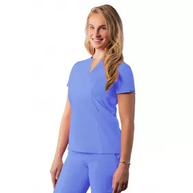 Notched V-neck Top A6002 Ceil Blue