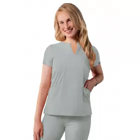 Notched V-neck Top A6002 Silver Gray