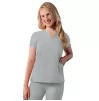 Notched V-neck Top A6002 Silver Gray