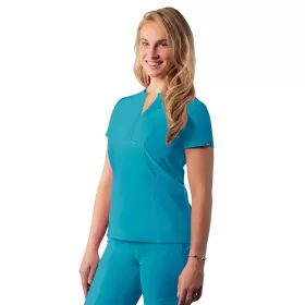 Notched V-neck Top A6002 Teal Blue