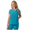 Notched V-neck Top A6002 Teal Blue