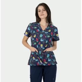 Women's Medical tunic ISABELLA, blue with cup cake